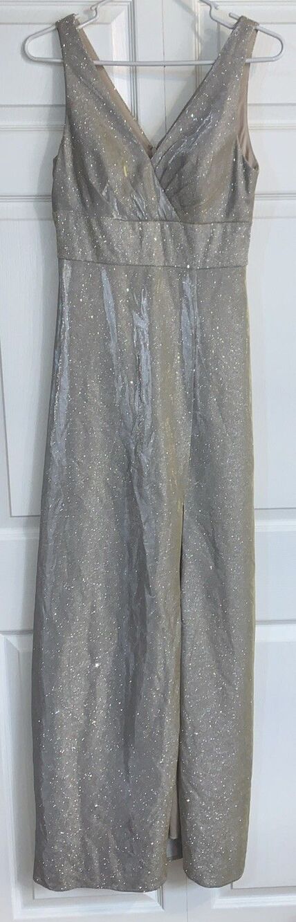Oleg Cassini Formal Dress Gown Women’s 4‎ Champagne Metallic Prom Black Tie